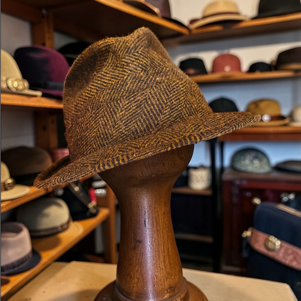 Kangol VTG Wool Tweed Fedora Hat Union Made Wool English Brown